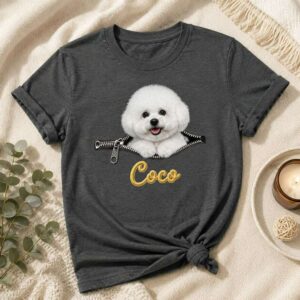 Custom Name Cute Pet Peeping Zipper Print Personalized T-Shirt